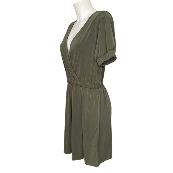MICHAEL KORS olive green surplice fit & flare shift casual dress size small NEW - Picture 4 of 11
